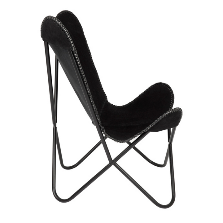 Adonis Suede Genuine Leather Black Butterfly Chair