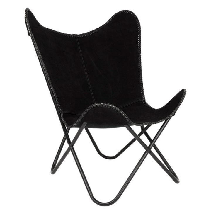 Adonis Suede Genuine Leather Black Butterfly Chair