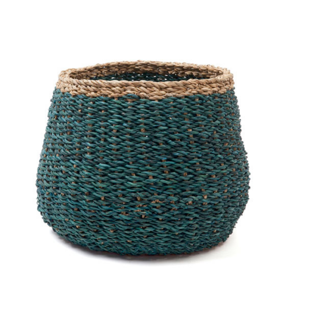 Ajni Blue Handmade 31 cm Natural Seagrass Storage Basket and Planter