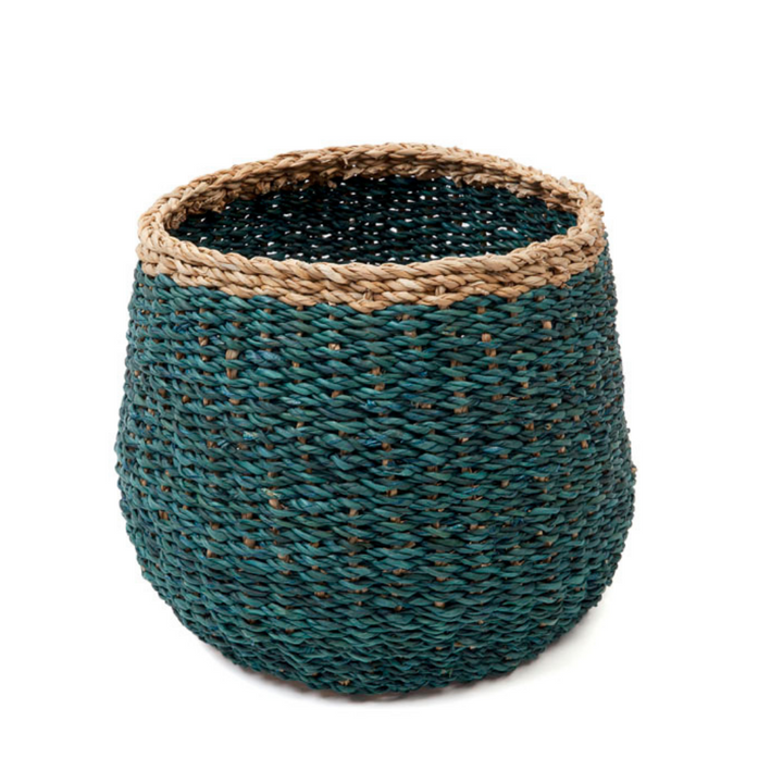 Ajni Blue Handmade 31 cm Natural Seagrass Storage Basket and Planter