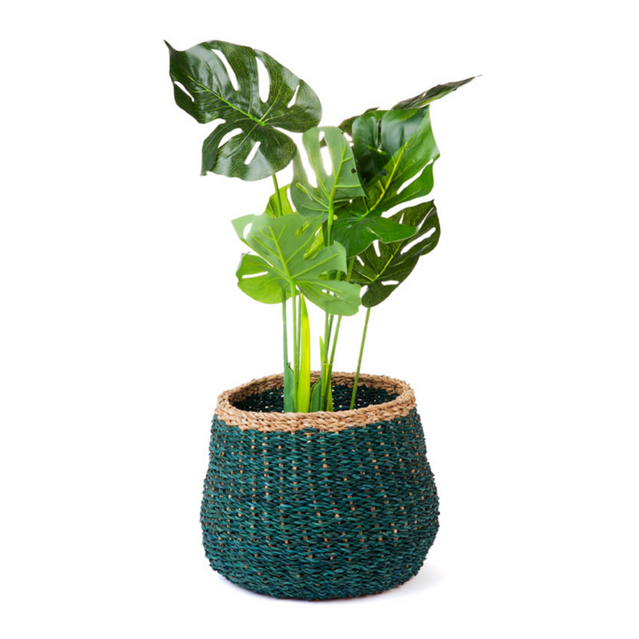 Ajni Blue Handmade 31 cm Natural Seagrass Storage Basket and Planter