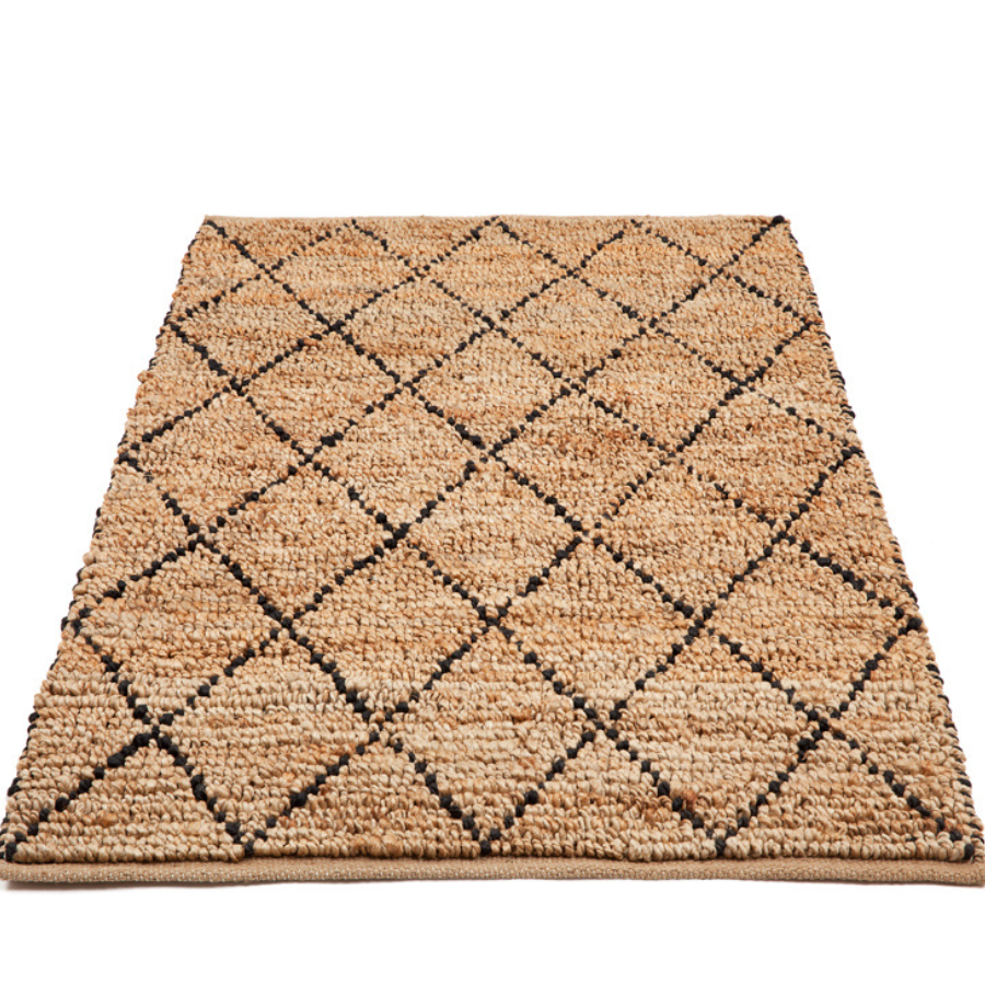 Anant Black and Natural Diamond Jute Rug