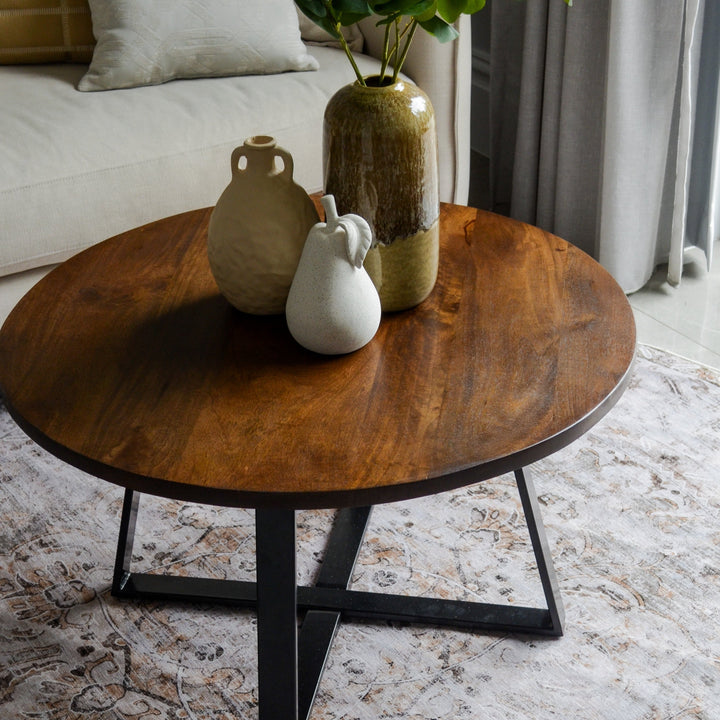 Anu Natural & Black Wooden Round Coffee Table