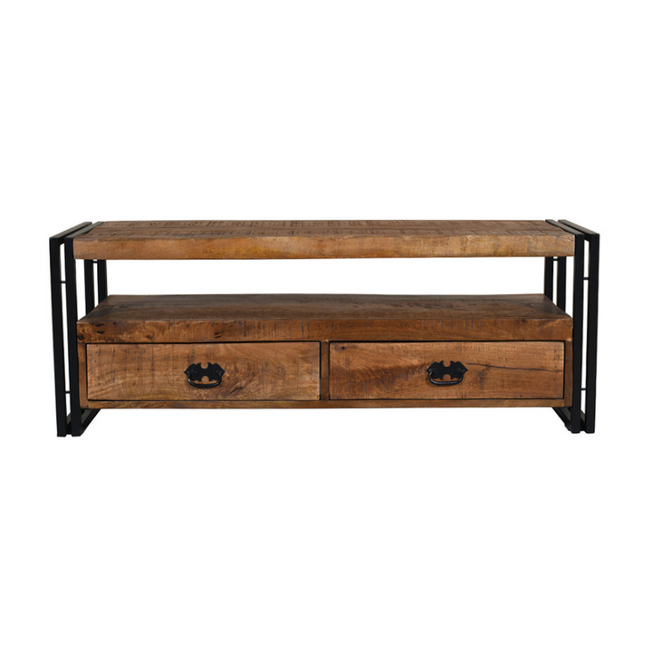 Astra Natural Industrial Wooden & Black Metal 120 cm Entertainment TV Unit