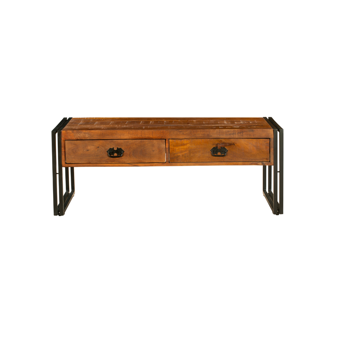 Astra 2 Drawer Natural & Black Large Wooden Coffee Table - 120cm