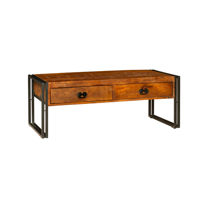 Astra 2 Drawer Natural & Black Large Wooden Coffee Table - 120cm