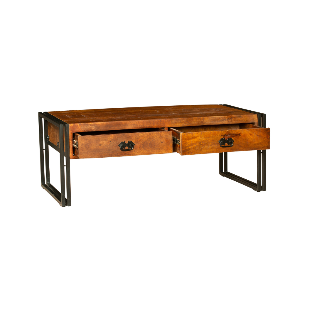 Astra 2 Drawer Natural & Black Large Wooden Coffee Table - 120cm