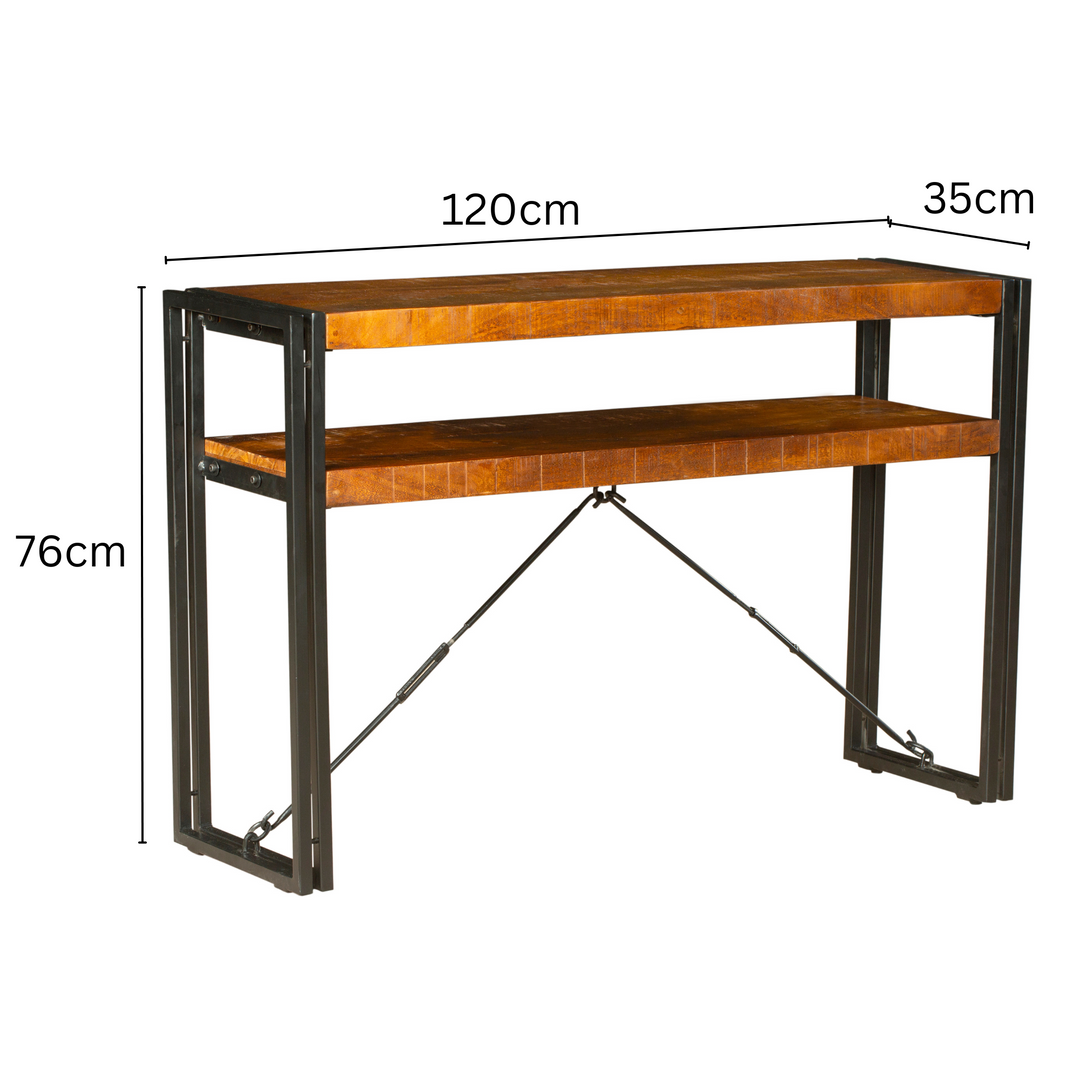 Astra 2 Shelves Mango Wood Industrial Console Table