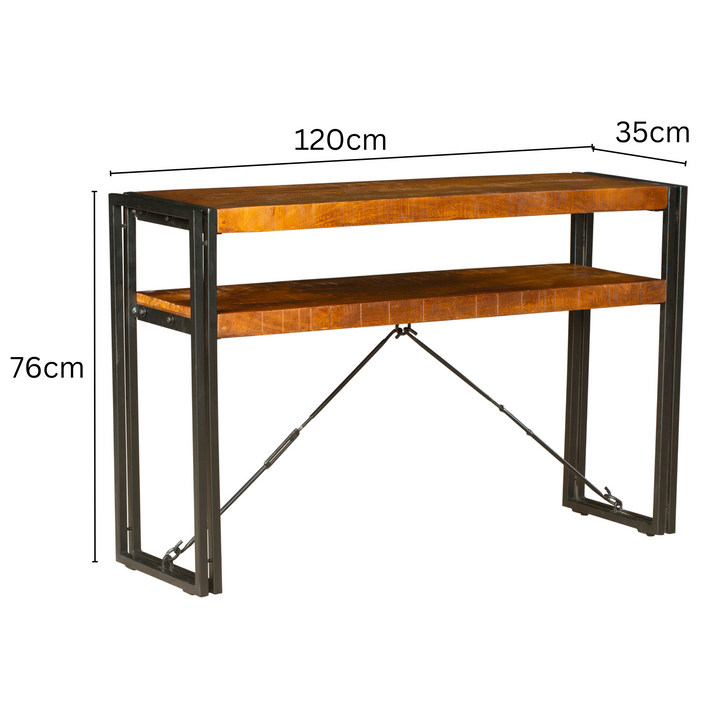 Astra 2 Shelves Mango Wood Industrial Console Table