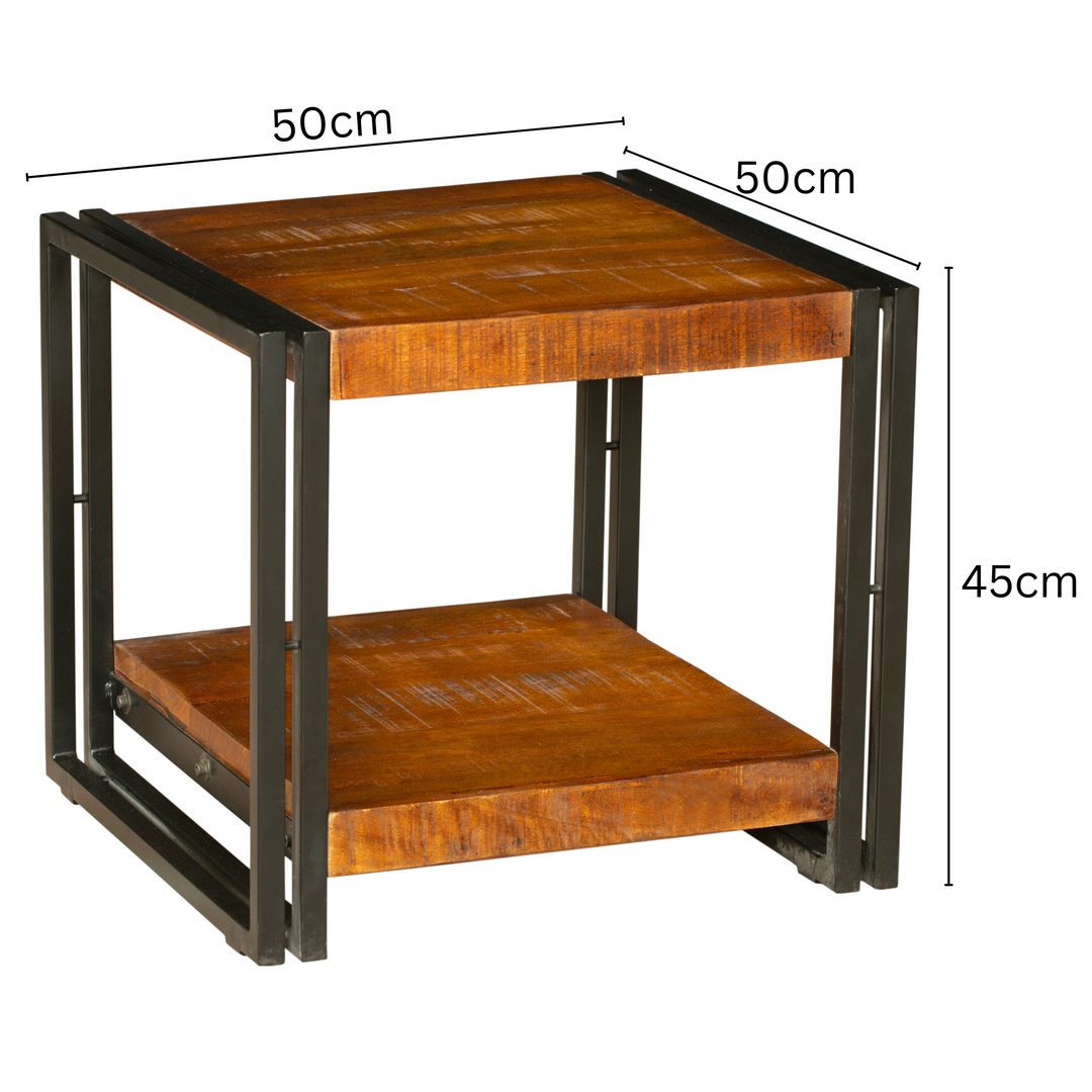 Astra 2 Shelves Mango Wood Industrial Side Table