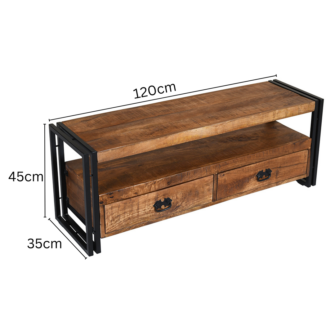 Astra Natural Industrial Wooden & Black Metal 120 cm Entertainment TV Unit