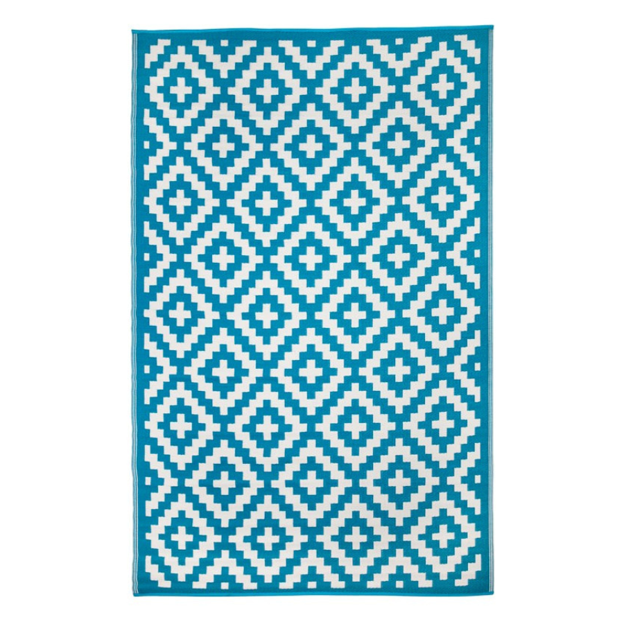 Aztec Teal and White Outdoor Rug - Fab Habitat , Recycled Plastic Rugs & Mats, [product_size],