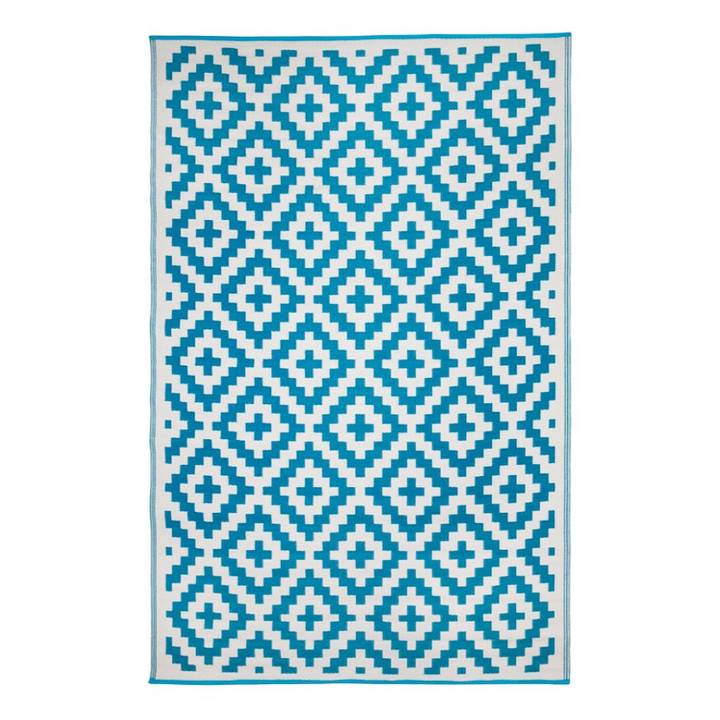 Aztec Teal and White Outdoor Rug