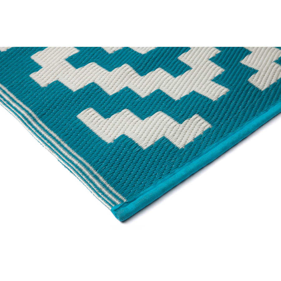 Aztec Teal and White Outdoor Rug