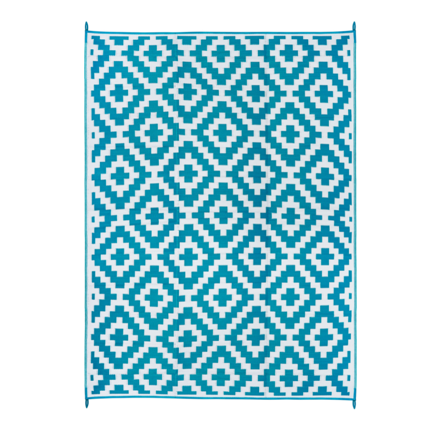 Aztec Teal and White Outdoor Rug - Fab Habitat , Recycled Plastic Rugs & Mats, [product_size],