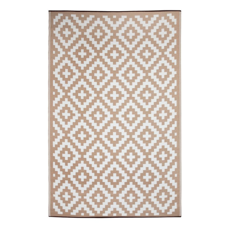 Aztec Beige and White Reversible Plastic Outdoor Large Rug