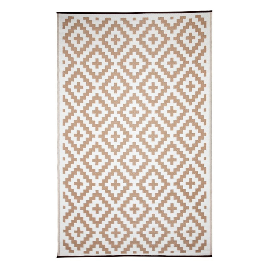 Aztec Beige and White Reversible Plastic Outdoor Large Rug