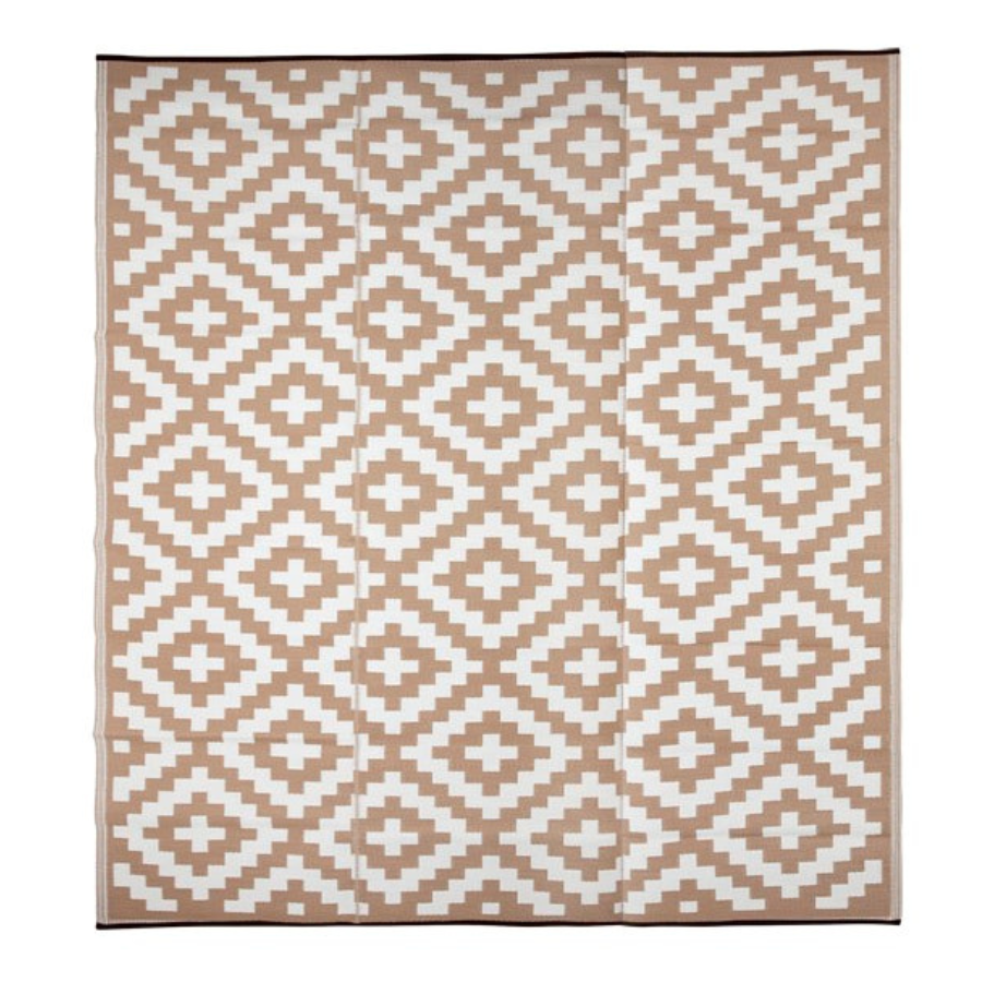 Aztec Beige and White Foldable Waterproof Large Camping Mat - 270x360 CM