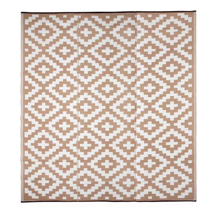 Aztec Beige & White Outdoor Plastic Mat for Picnic