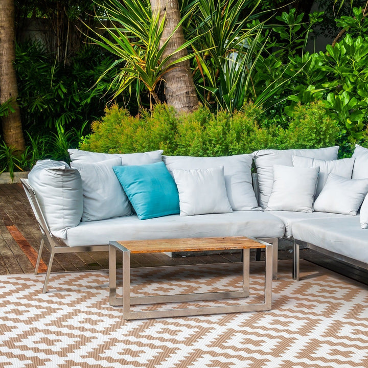 Aztec Beige and White Reversible Plastic Outdoor Large Rug