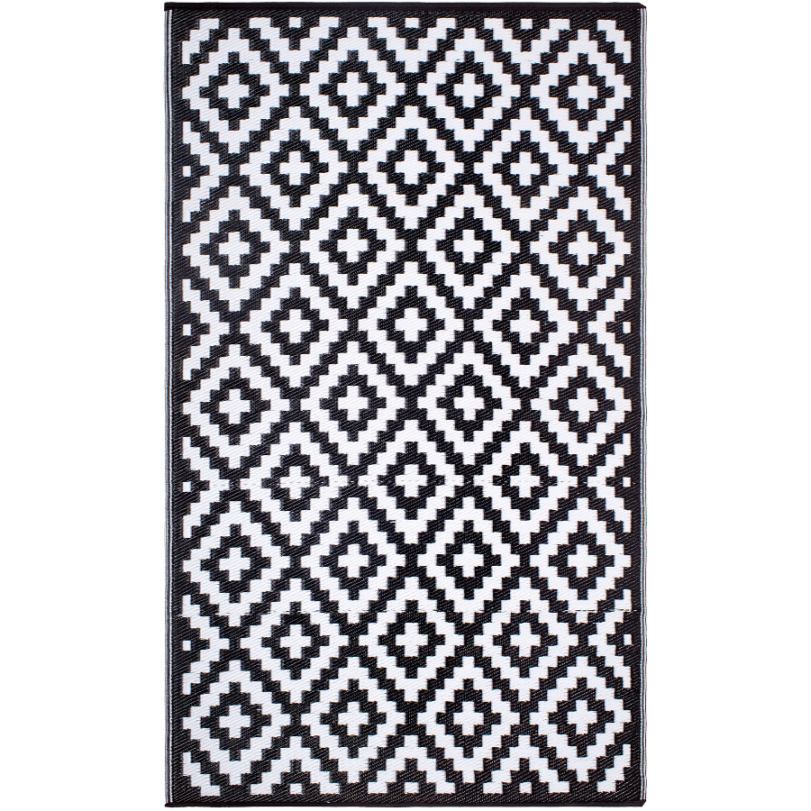 Aztec Black and White Monochrome Reversible Large Outdoor Rug