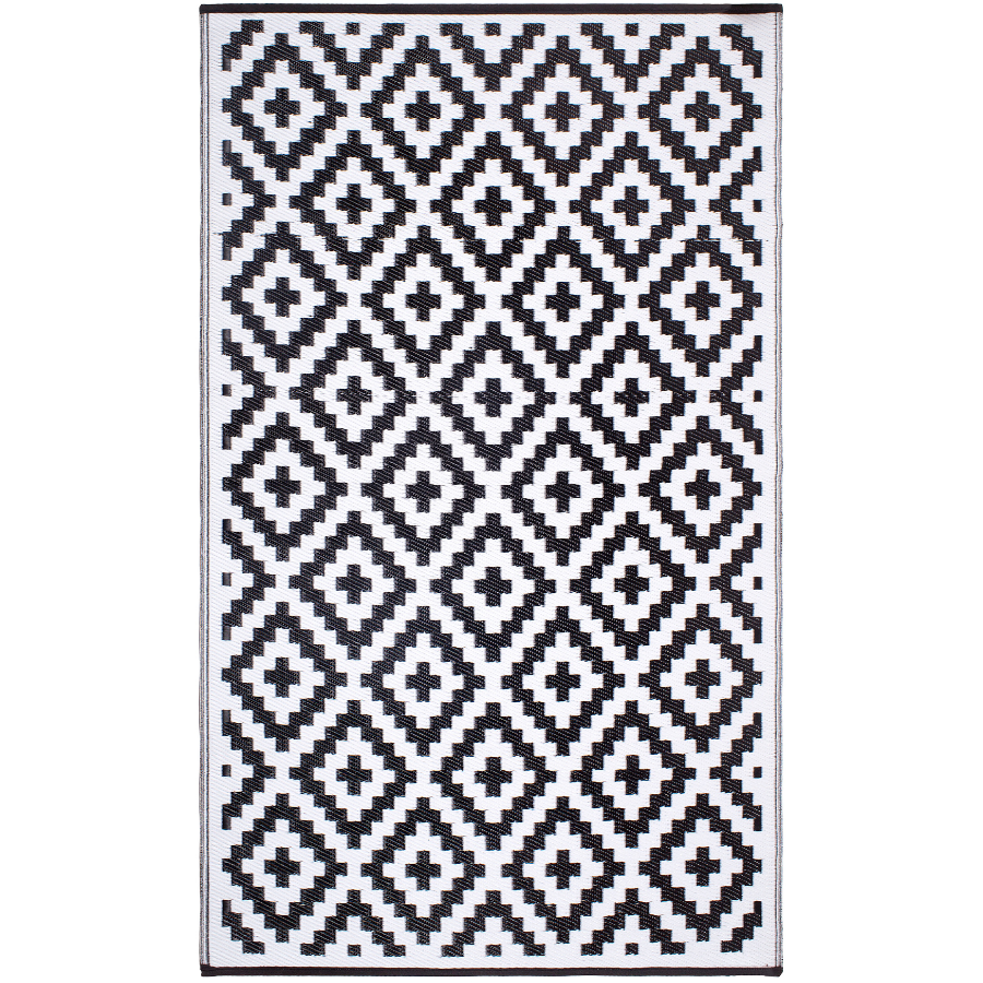 Aztec Black and White Monochrome Reversible Large Outdoor Rug