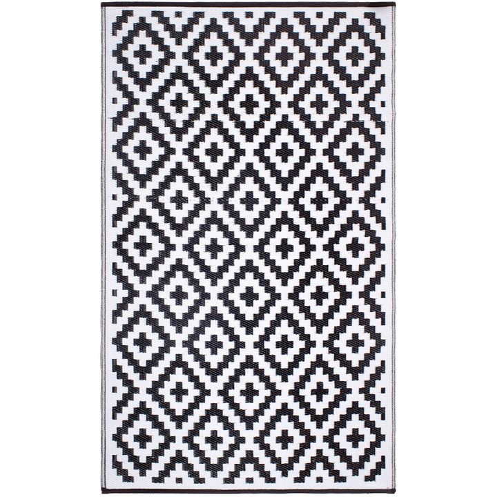 Aztec Black and White Monochrome Reversible Large Outdoor Rug