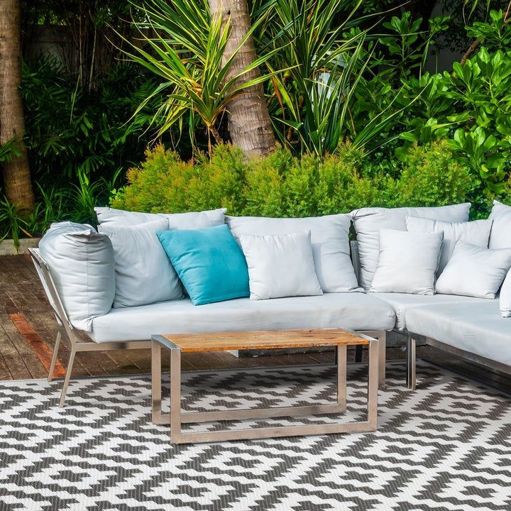 Aztec Grey And White Reversible Outdoor Large Rug