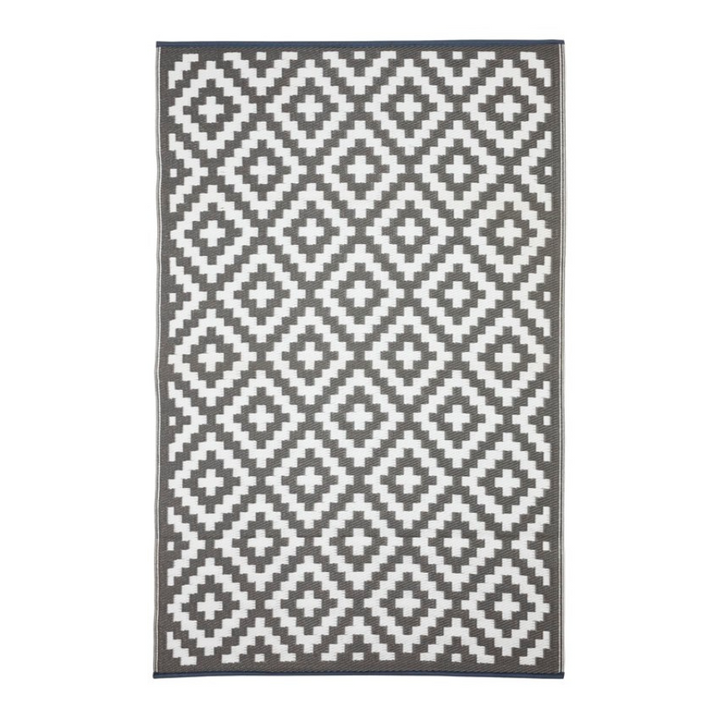 Aztec Grey And White Reversible Recycled Plastic Outdoor Rug