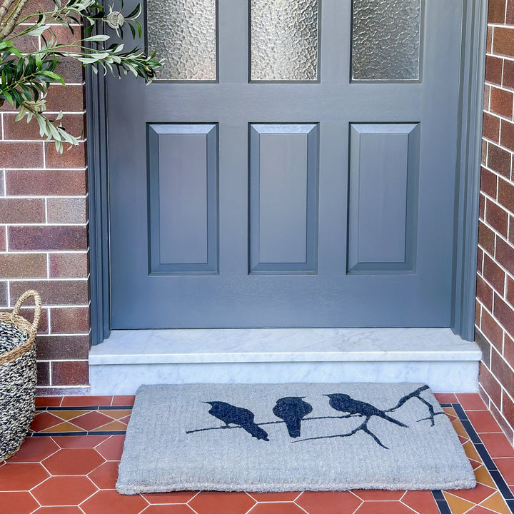 Birds on Branch Grey and Black 100% Coir Doormat