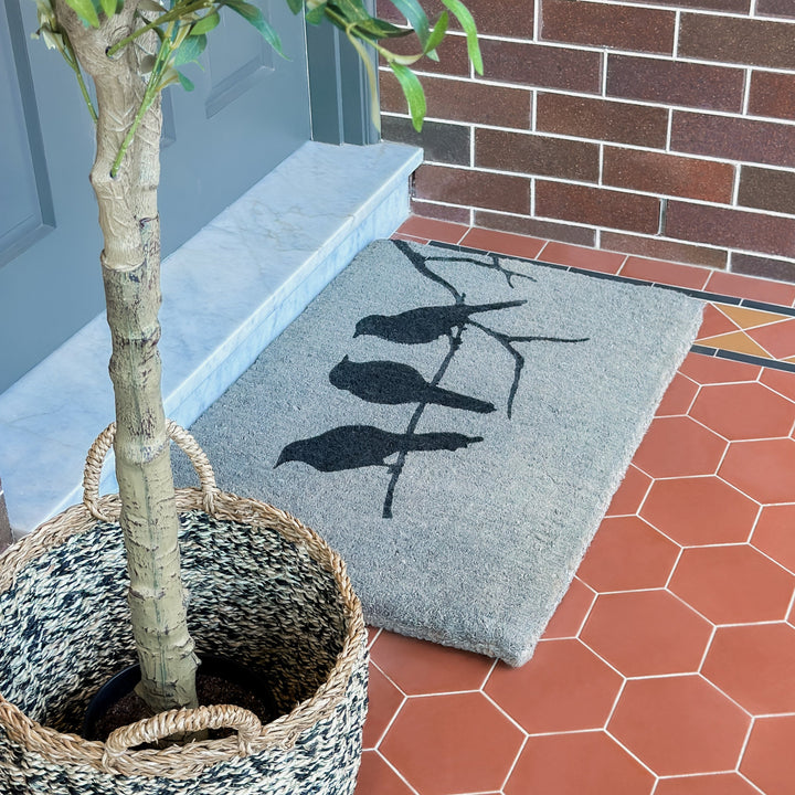 Birds on Branch Grey and Black 100% Coir Doormat