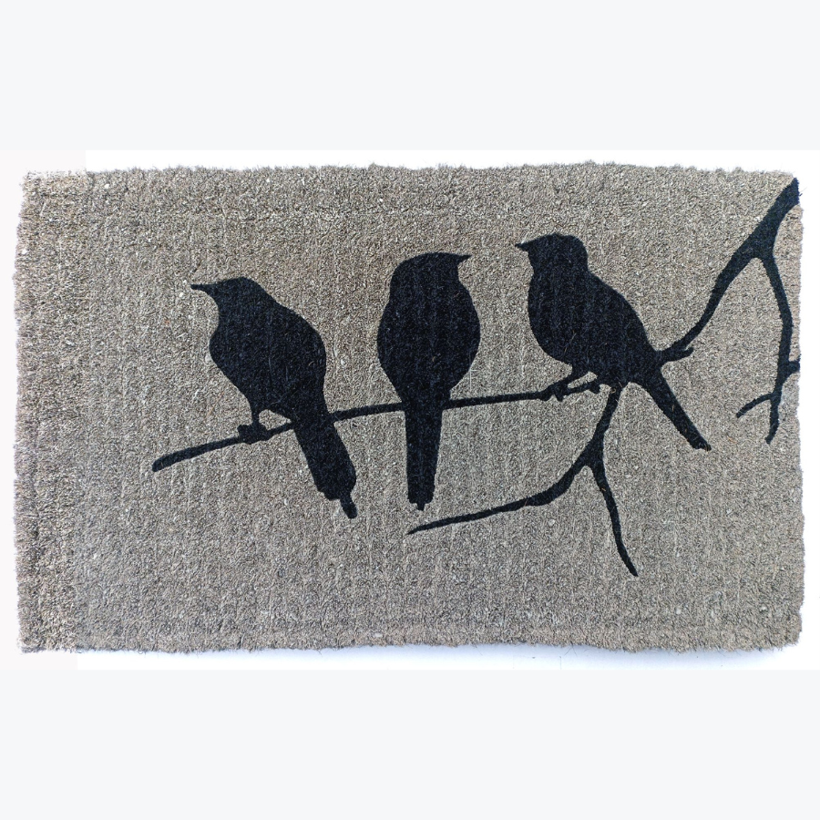 Birds on Branch Grey and Black 100% Coir Doormat