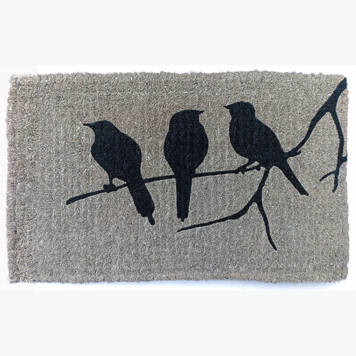 Birds on Branch Grey and Black 100% Coir Doormat