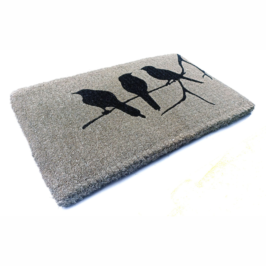 Birds on Branch Grey and Black 100% Coir Doormat