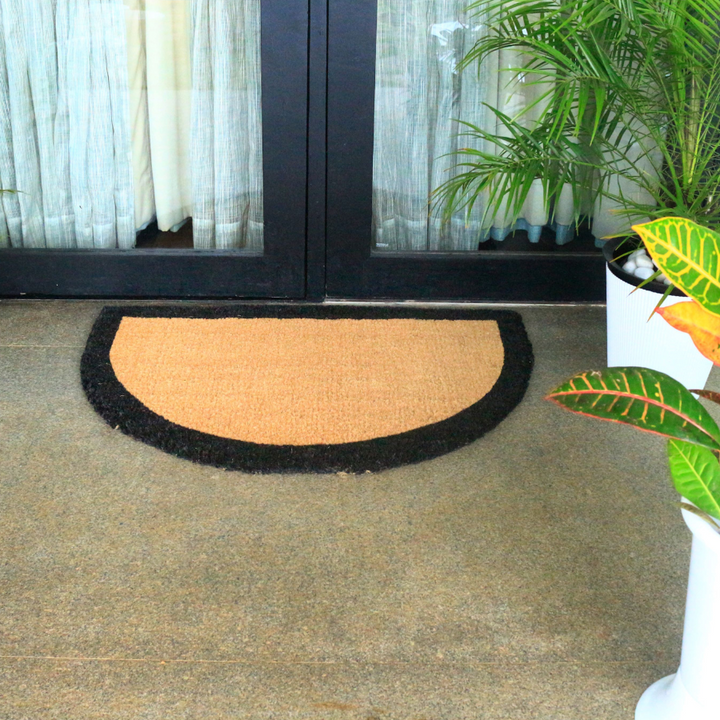 60x90 cm Black Border and Plain Natural Half Round Coir Doormat