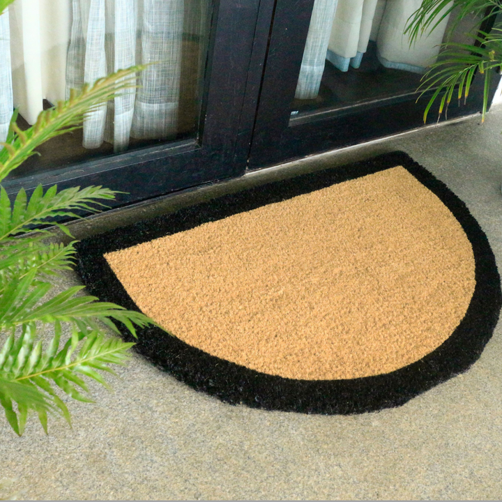 60x90 cm Black Border and Plain Natural Half Round Coir Doormat