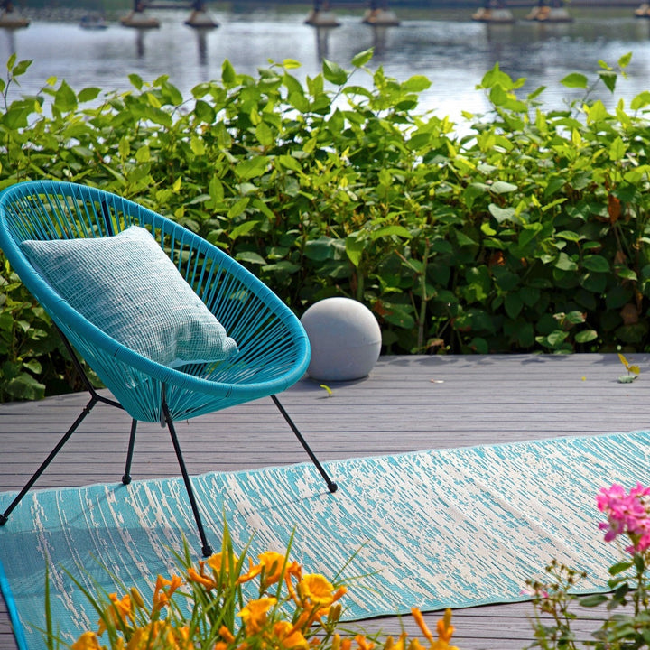 Brooklyn Teal and White Modern Recycled Plastic Reversible Outdoor Area Rug