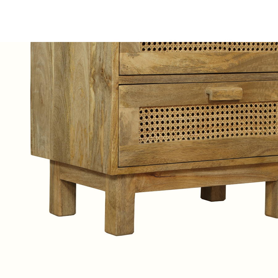 Byron Solid Wood Rattan 5 Drawer Chest Tallboy