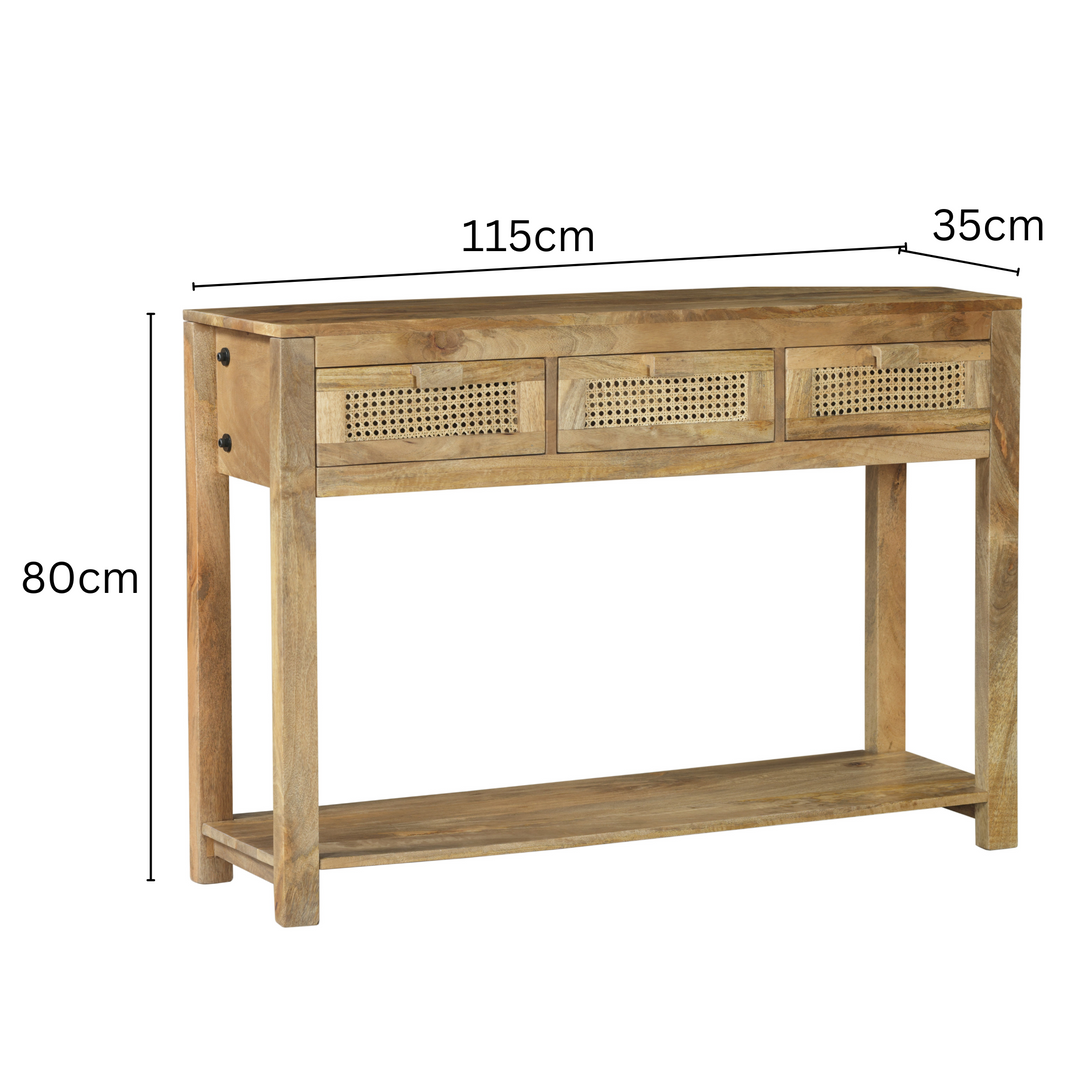 Byron 3 Drawer Rattan Console Table