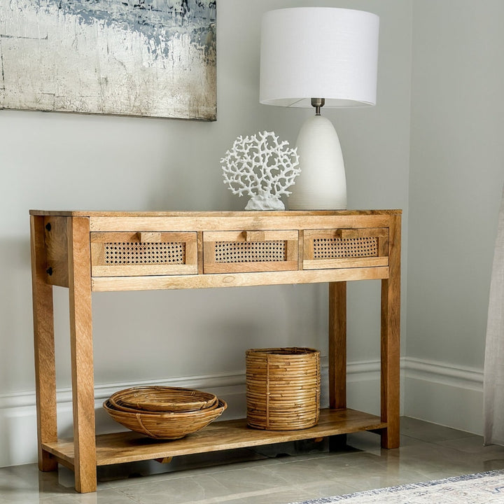 Byron 3 Drawer Rattan Console Table