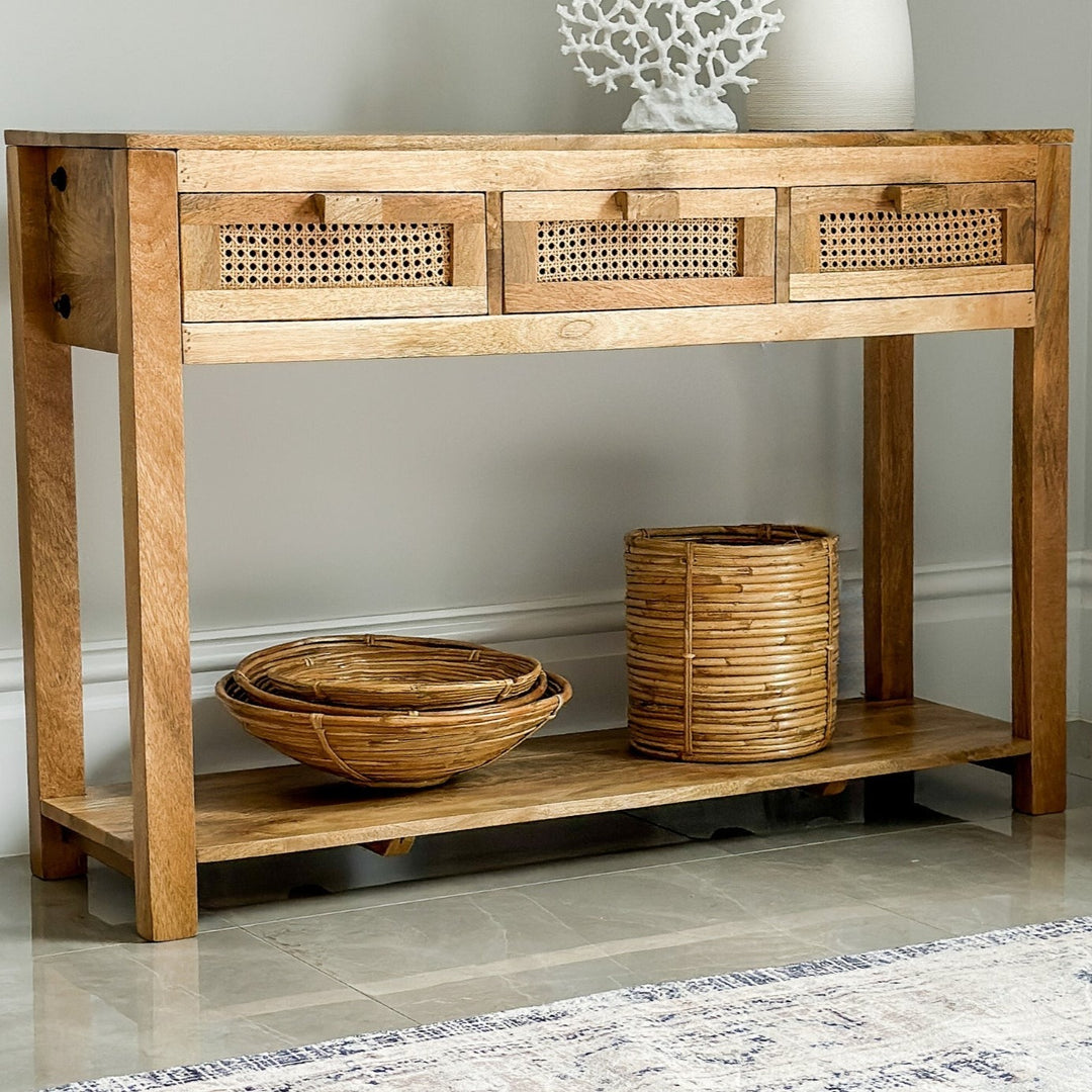 Byron 3 Drawer Rattan Console Table