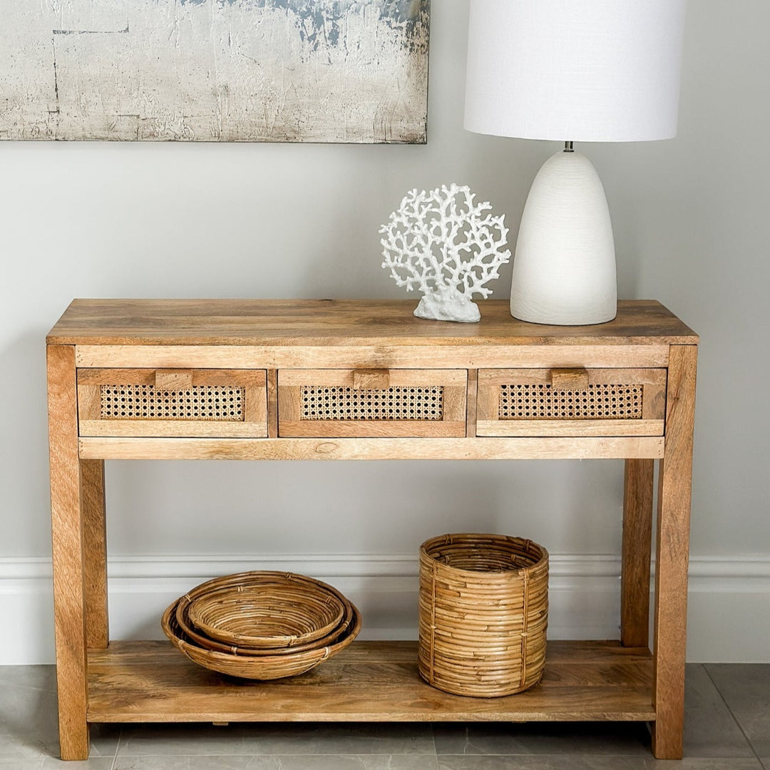 Byron 3 Drawer Rattan Console Table