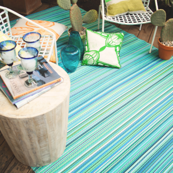 Cancun Aqua Blue Toned Melange Recycled Plastic Picnic Rug