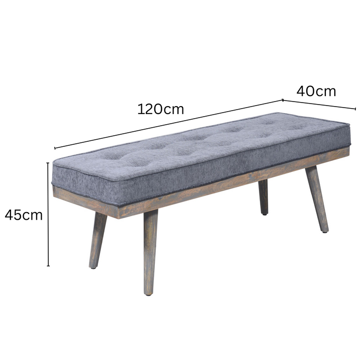 Capella Grey 2 Seater Upholstered Entryway Seating Cushioned Bench - 120 Cm