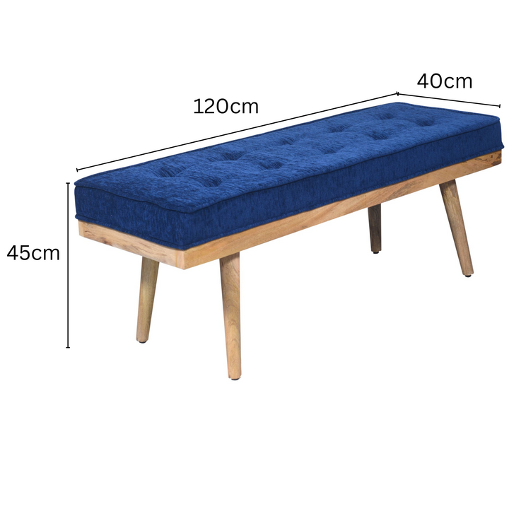 Capella Indigo Blue Upholstered Entryway Bench Seat - 120 Cm