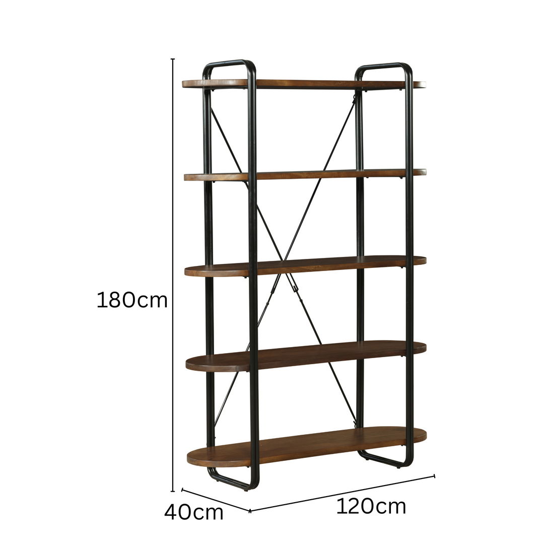 Chitra Wooden & Metal Industrial 5 Tier Ladder Bookshelf or Bookcase