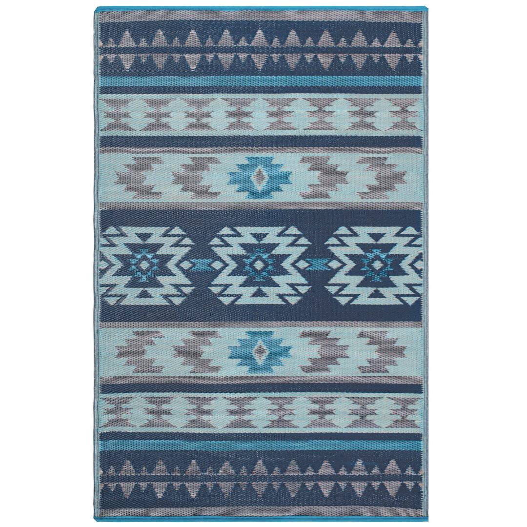 Cusco Tribal Blue Toned Recycled Plastic Reversible Outdoor Rug