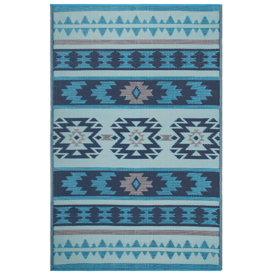 Cusco Tribal Blue Toned Recycled Plastic Reversible Large Mat