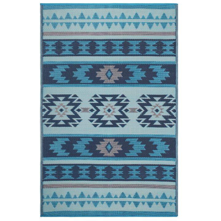 Cusco Tribal Blue Toned Recycled Plastic Reversible Outdoor Rug