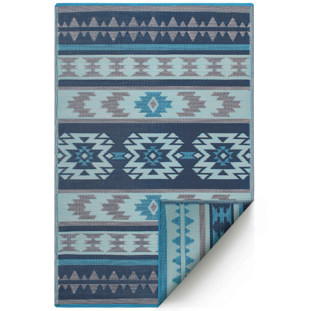 Cusco Tribal Blue Toned Recycled Plastic Reversible Outdoor Rug